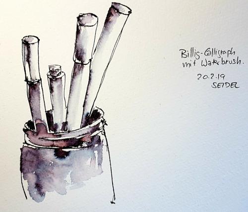 Billig-Calligraphfüller aus dem Drogeriemarkt, BrushPinsel, Filter-App, Feb. 2019